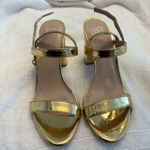 BP Lula Gold Metallic Strappy Formal Block Heels